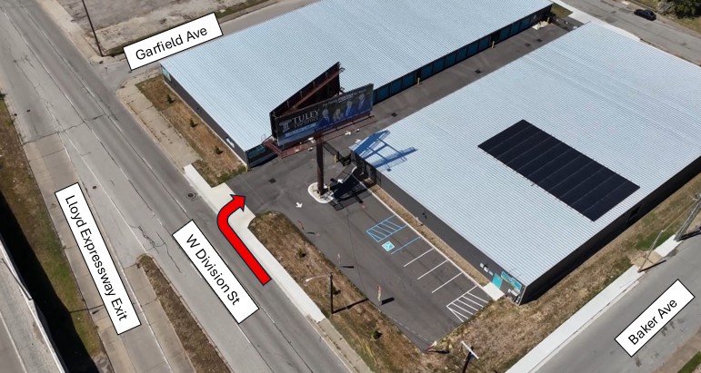 Aerial overview with cross streets